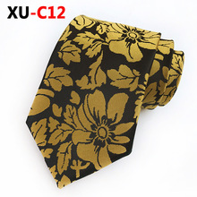 2018 New Silk Jacquard 8cm Tie Gold Big Flower Necktie Warm Color Tie Makes You Full of Passion 2024 - buy cheap