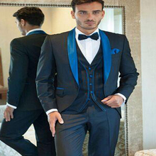 Men Suit Navy Blue Flat Collar Customize Mens Suits for Wedding Groom Tuxedos Groomsman Suit ( Jacket+Pants+Tie+Vest) 2024 - buy cheap