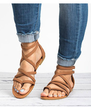 Slyxsh sandálias femininas casuais, roma gladiador, para sapatos de verão, sandálias planas com amarra cruzada, sapatos de praia femininos 2024 - compre barato