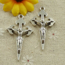 Abalorios de cruz de Jesús de plata tibetana, 60 piezas, 44x24mm #4613, Envío Gratis 2024 - compra barato