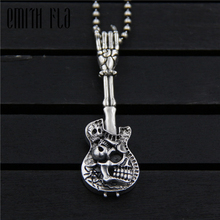 Thai Silver Skeleton Skull Guitar Pendants European And American Design Vintage Necklace Pendants Jewelry for Women And Men Gift 2024 - buy cheap