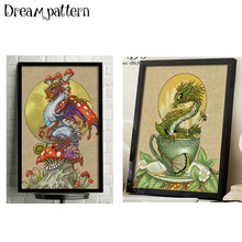 Dinossauro dragão ponto cruz kit animais dos desenhos animados 14ct 11ct contagem linho linho linho costura bordado diy bordado artesanal needlework 2024 - compre barato