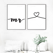 Nordic Mr Mrs Love Canvas Poster Print Black and White Wall Art Canvas Painting Wall Picture Modern Home Decoration Unframed 2024 - buy cheap