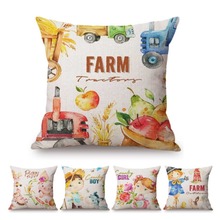 18" Cute Autumn Farm Harvest Cartoon Watercolor Kids' Room Decoration Throw Pillow Case Lovely Baby Animals Floral Cushion Cover 2024 - buy cheap