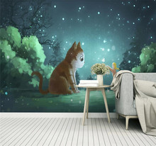 Papel de parede personalizado mural simples Nordic gatinho dos desenhos animados flor quarto das crianças fundo decoração da parede material à prova d' água 2024 - compre barato