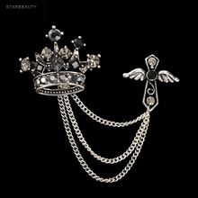Angel Wing Cross Crown Brooch Lapel Pin Mens Windbreaker Suit Boutonniere Badge Brooches for Men Women Broches Chain Tassel 2024 - buy cheap