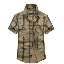 Plus Size 5XL 100% Cotton Men's  short sleeve shirt Brand Clothing Men Chemise Homme Plaid Shirts Cargo military 2024 - buy cheap