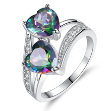 Двойное классическое кольцо в форме сердца, разноцветные кольца с красными и синими кристаллами, женское свадебное серебряное кольцо на палец, украшения, Прямая поставка 2024 - купить недорого