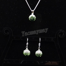 Rhinestone Set Gradient Green Disco Ball Pendant Earrings And Necklace For Women 10 Sets Wholesale 2024 - buy cheap
