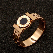 Anel preto redondo para casal jóias numerais romanos anel titânio aço rosa ouro cor r005 2024 - compre barato