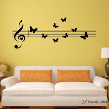 Notas musicais decalques de parede borboletas bonitas adesivos legais de vinil mural adesivos de arte removível papel de parede decoração de casa decalque de música l379 2024 - compre barato