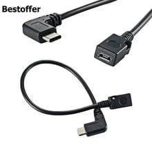 Adaptador Micro USB hembra a USB-C 3,1 tipo C macho, ángulo de 90 grados/convertidor de Cable OTG conector 0,25 m 2024 - compra barato