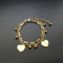 Punk Lover Heart Bead Pendant Bracelets Fashion Gold Silver Color 316L Stainless Steel Link Chain Bracelet Bff Couple Jewelry 2024 - buy cheap