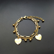 Pulsera con colgante de corazón Punk para parejas, cadena de eslabones de acero inoxidable, Color dorado y plateado, 316L 2024 - compra barato