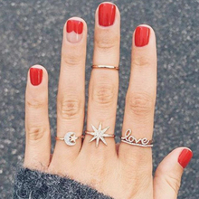 Женские кольца с кристаллами Love Star Moon, винтажные кольца-кольца на палец, 4 шт./компл., в стиле бохо, круглый цвет золотой, для пляжа 2024 - купить недорого
