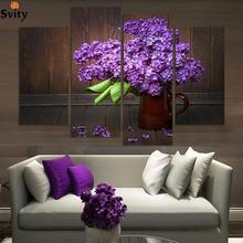 Cuadro de arte de pared para decoración del hogar, pintura impresa en lienzo de flor Lila púrpura para sala de estar y dormitorio, 4 piezas 2024 - compra barato