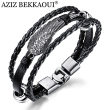 AZIZ BEKKAOUI Vintage Men's Feather Leather Bracelet Multilayer Braided Women Brown Bracelet Wholesale Jewelry 2024 - buy cheap