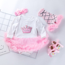 Newborn Baby Girls Cartoon Long Sleee Mesh Tutu Dress Bodysuits Christening Baptism Party Princess Clothing Sets Kids 4Pcs Suits 2024 - buy cheap