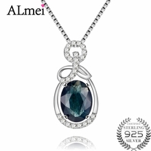 Almei-Colgante único de Plata de Ley 925 con gema de zafiro azul oscuro, joyería fina con caja, ovalada, 1.5ct, CN067 2024 - compra barato