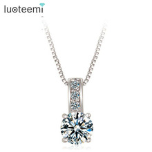 LUOTEEMI Christmas Gift Small Size Classic Cubic Zirconia Pendant Necklace White Gold-Color Simple Necklace Jewelry For Women 2024 - buy cheap