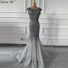 Grey Dubai Crystal Tulle Prom Dresses 2020 Latest Design Mermaid Sleeveless Prom Gowns Real Photo BLA60980 2024 - buy cheap