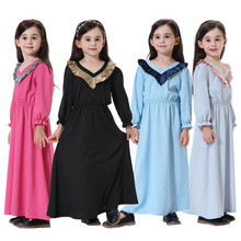 Vestido comprido muçulmano abaya infantil, vestido longo lindo para meninas robe quimono juba ramadã oriente médio para árabe islâmico 2024 - compre barato