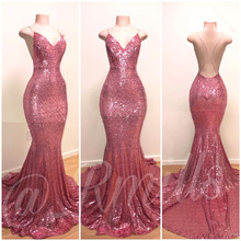 Backless Prom Dresses Mermaid Spaghetti Straps Sequins Sparkle Elegant Long Prom Gown Evening Dresses Robe De Soiree 2024 - buy cheap