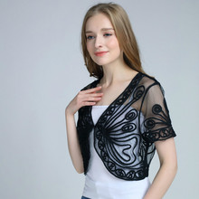 Women Short Sleeve Lace Cardigan Lady-Like Thin Summer Work Party Embroidery Looped Ribbon Mesh Retro Shrug 2024 - compre barato