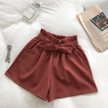 2019 Women Summer Shorts Solid Thin Elastic High Waist Sashes Shorts Female Loose Casual Bow Wide Leg Shorts Short Pants SE513 2024 - buy cheap