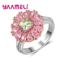 Anillo de Plata de Ley 925 con forma de flor para mujer, sortija de cristal Rosa pavé, joyería de moda 2024 - compra barato