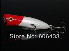 10 pçs/lote CrankBait isca de pesca iscas popper gancho 6 cm 5.5 g corpo vermelho ouvido 2024 - compre barato