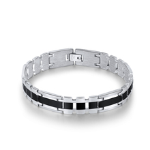 Hollow Silver and Black Stainless Steel Bracelet For Men 21cm Wristbands Hand Link Chain Bracelets Bangles For Boys 2024 - buy cheap