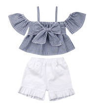 Girls Clothing Sets Baby Girl Tshirt Short Sleeve Striped Top+ruffle Baby Shorts Summer 2 Piece Set Girl 2024 - buy cheap