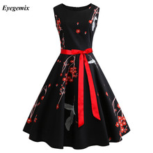 Floral Impressão Mulheres Vestidos de Verão Hepburn 50 s 60 s Retro Balanço Vestido Vintage A Linha de Vestidos de Festa com Cinto Jurken plus Size 2024 - compre barato