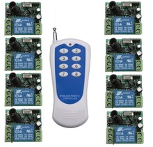 Sistema de controle remoto sem fio rf 20-200m 1 (controlador) transmissor + 8 receptores (interruptor) 12v 10a 315mhz-433mhz frete grátis