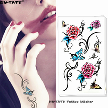 Красивая Цветочная бабочка Nu-TATY, временная татуировка, боди-арт, тату-наклейки на руку, 17*10 см, водостойкая, безболезненная 2024 - купить недорого