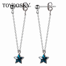 Висячие серьги TOYOOSKY в форме звезды из стерлингового серебра 925 пробы, Женские Ювелирные изделия с синими кристаллами и пятиконечными звездами, милые серьги-подвески для ушей 2024 - купить недорого