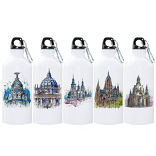 Watercolor Painting Print Bottle Building Theme Cool Design Outdoor Environmental  Sport Water Bottle Aluminum with Carabiner 2024 - buy cheap