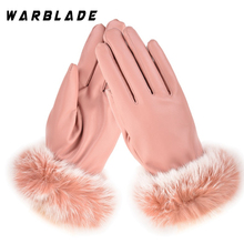 WBL-guantes casuales de Invierno para mujer, de felpa y cuero, a prueba de viento, de dedo completo, mitones de muñeca, guante de piel de conejo cálido 2024 - compra barato