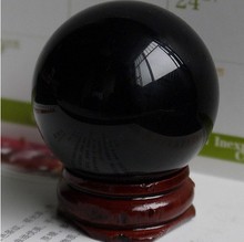 YM  324  Natural Black Obsidian Sphere Large Crystal Ball Healing Stone 38MM+Stand 2024 - buy cheap