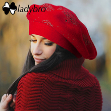 Ladybro Double Layer Rhinestones Wool Hat Women Autumn Winter Hat Warm Beret Female Knitted Hat Cap Boina Women's Beret Hat 2024 - buy cheap