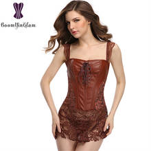 Free shipping 2017 newest design plus size sexy corset club wear dress lace shoulder straps leather corset dress 903# 2024 - buy cheap