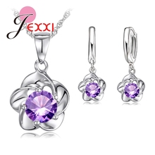 Hot Sale Elegant Flower CZ Zircon  925 Sterling Silver  Necklace Earrings Set Women Girls Wedding Party Jewelry Set 2024 - buy cheap