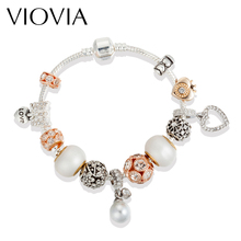 VIOVIA Charm Bracelet & Bangle Pearl Love Heart Charm Bracelets Heart Beads Bracelets 17CM 18CM 19CM 20CM 21CM B16175 2024 - buy cheap