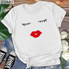 2QIMU marca mujer 100% Coton camiseta divertida impresión Casual verano Top camisetas para mujeres moda camiseta Casual cuello redondo Streetwear 2019 2024 - compra barato