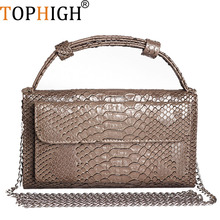 TOPHIGH Fashion Cowhide Leather Day Clutch One Shoulder Crossbody Bags For Women 2021 Genuine Leather Snake Khaki Chain Bag 2024 - buy cheap