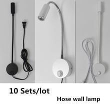 10 conjuntos de lâmpadas de parede de alumínio, iluminação de cabeceira com rotação de 360 graus, luz com interruptor, tomada ue/eua, 1w/3w