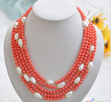 Collar de perlas barrocas blancas, coral Rosa natural de 5 filas, 17-21 ", AAA 2024 - compra barato