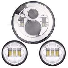 Lâmpada led cromada auxiliar para farol de moto harley, 7 ", led + 2 pçs, 4.5 polegadas, 30w, led, rycle, lâmpada de neblina para harley 2024 - compre barato