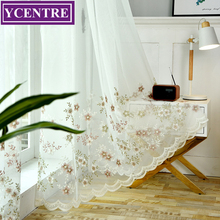 Ycentre-cortina semi-bordada, branca, rosa, voile, tratamento de janela, estilo floral, tule, transparente, para sala de estar, cozinha, quarto 2024 - compre barato